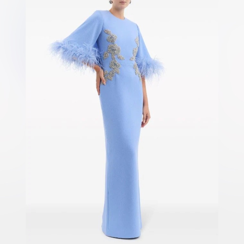 Rebecca Vallance - Juliana feather-cuff embroidered gown